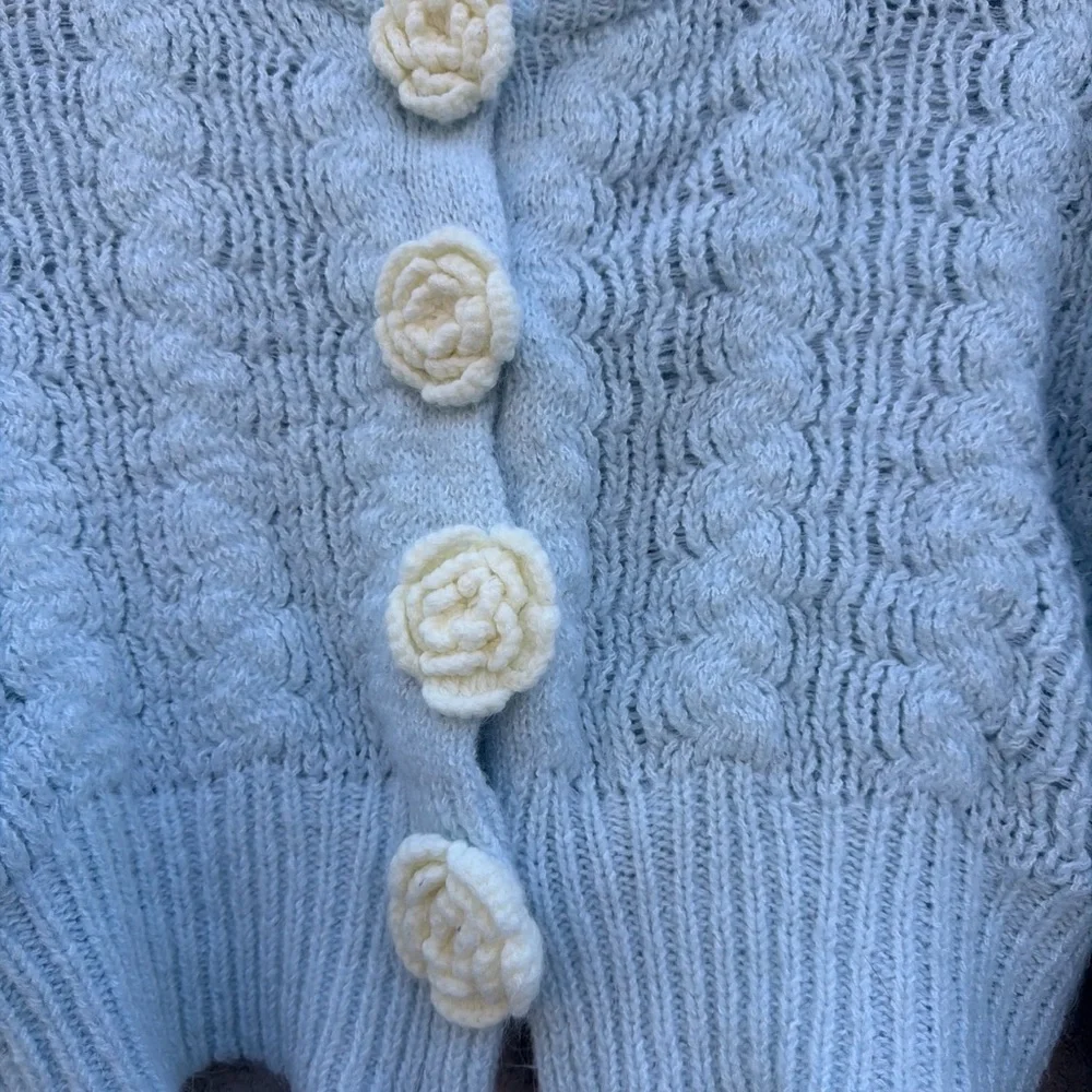 Kimchi Blue Sky Blue Cardigan with Cream Floral Details - Picture 3 of 7